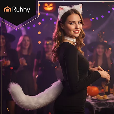 3-piece cat/fox costume, white, Ruhhy 26584