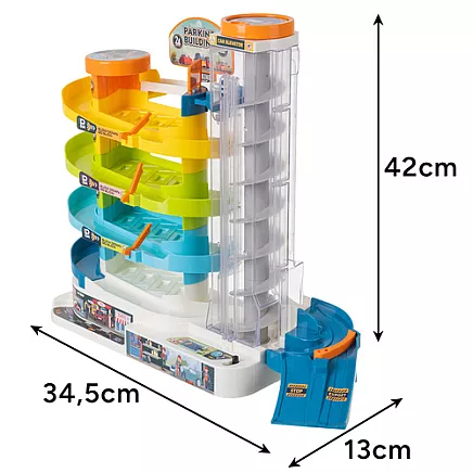 Daudzlīmeņu rotaļu autostāvvieta ar liftu un 6 mašīnītēm 26606