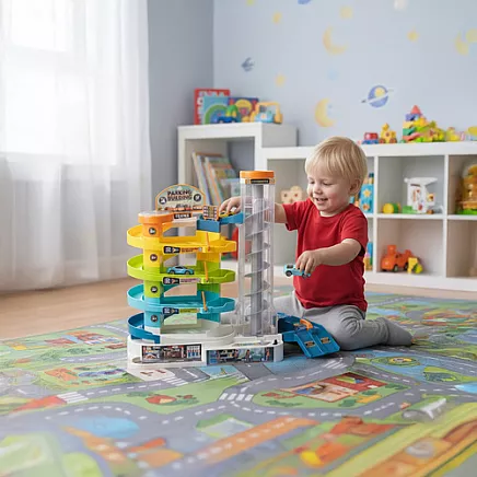 Daudzlīmeņu rotaļu autostāvvieta ar liftu un 6 mašīnītēm 26606