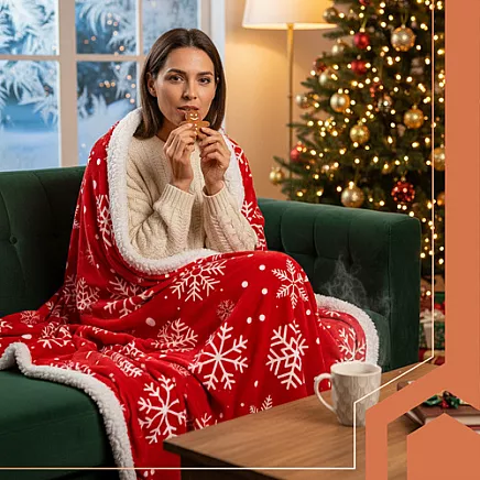 Divpusējs Ziemassvētku pleds Ruhhy 130x170 cm, sarkans ar baltu