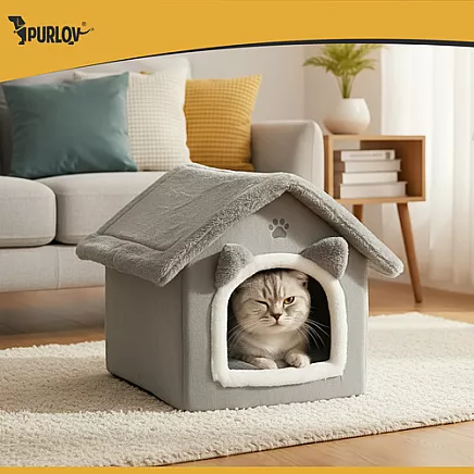 Cat bed - gray house Purlov 25706