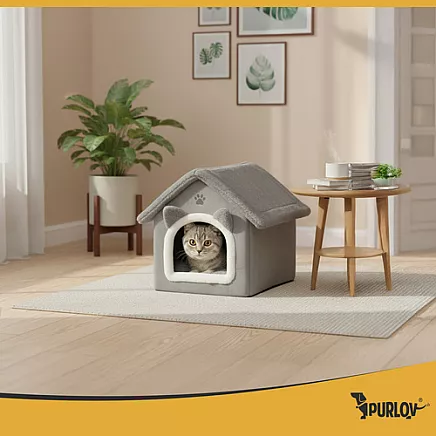 Cat bed - gray house Purlov 25706