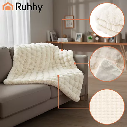 Mīksts pleds 160x100 cm Ruhhy 26493 pūkains, balts