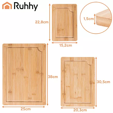 Bambusa griešanas dēļu komplekts Ruhhy 3 gab. ar statīvu