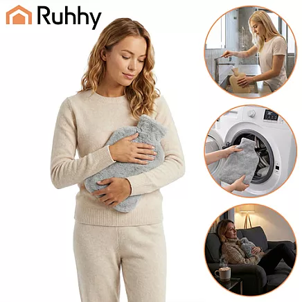 Liels gumijas termofors 1,8 l ar plīša pārvalku