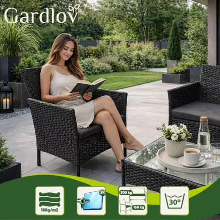 Meble ogrodowe rattanowe czarne Gardlov 26908