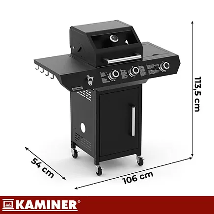 Gas grill 2+1 10kW Varen Black 3.0 Kaminer