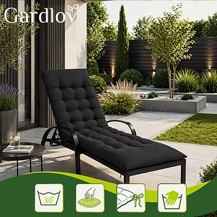 Gardlov black quilted garden lounger cushion