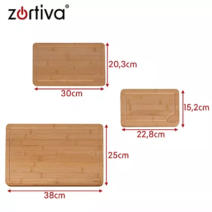 Bamboo chopping board - 3 pcs Zortiva