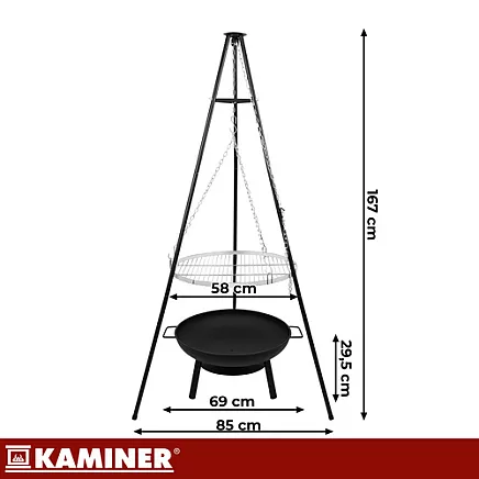 Tripod garden grill 167x58cm Kaminer