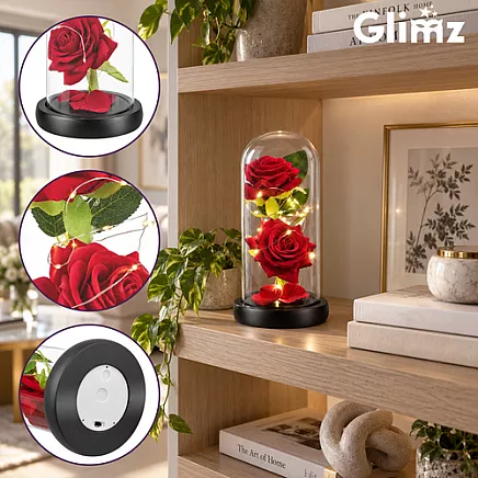 Rose in glass - luminous 22cm Glimz