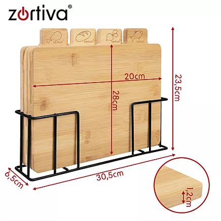 Bamboo chopping board - 4 pieces Zortiva