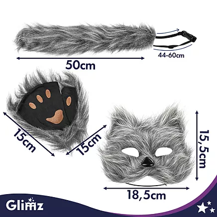 4-piece cat/fox costume, gray, Glimz