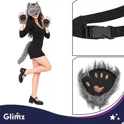 4-piece cat/fox costume, gray, Glimz