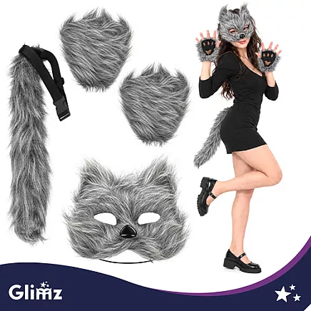 4-piece cat/fox costume, gray, Glimz