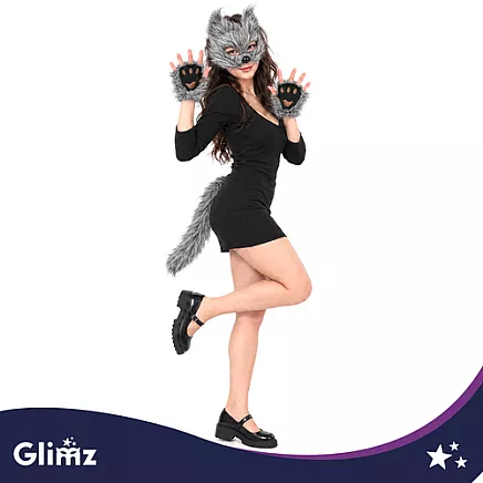 4-piece cat/fox costume, gray, Glimz