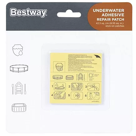 Bestway 62091 Ūdensnecaurlaidīgs vinila pludmales baseinu labošanas plāksteru komplekts, 10 gabaliņi - 6,5 cm x 6,5 cm, vienkāršiem un izturīgiem labojumiem