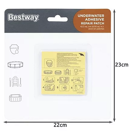 Bestway 62091 Ūdensnecaurlaidīgs vinila pludmales baseinu labošanas plāksteru komplekts, 10 gabaliņi - 6,5 cm x 6,5 cm, vienkāršiem un izturīgiem labojumiem
