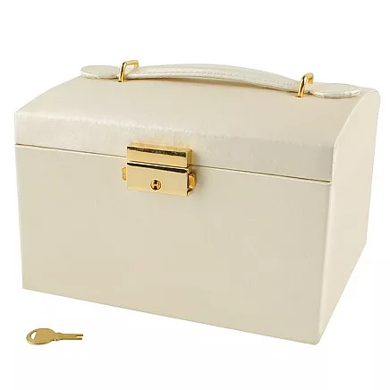 20 отделений элегантной шкатулки для хранения украшений с замком - бежевая кожа PU и полиэстер, устойчивая к царапинам подкладка-органайзер Trunk