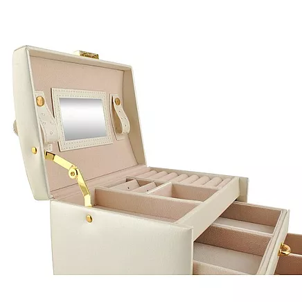 20 отделений элегантной шкатулки для хранения украшений с замком - бежевая кожа PU и полиэстер, устойчивая к царапинам подкладка-органайзер Trunk
