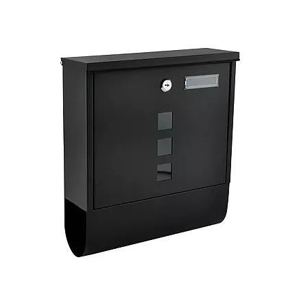 Sienas pastkastīte ar avīžu turētāju, melna