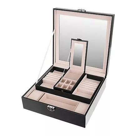 Роскошный футляр-органайзер для ювелирных украшений Beautylushh с замком и зеркалом, портативный съемный кассетный футляр для путешествий, отделения с мягкой подкладкой, материал ПУ и плита МДФ - бордовый/белый/черный