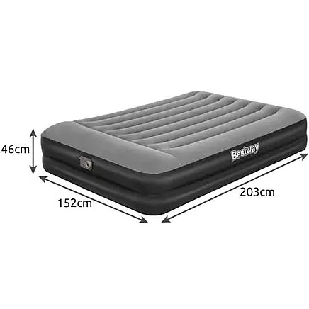 Bestway 67403 Ērts divvietīgs gaisa matracis ar integrētu elektrisko sūkni un spilvenu - izturīgs, piepūšams, āra kempinga gulta 203x152x46cm