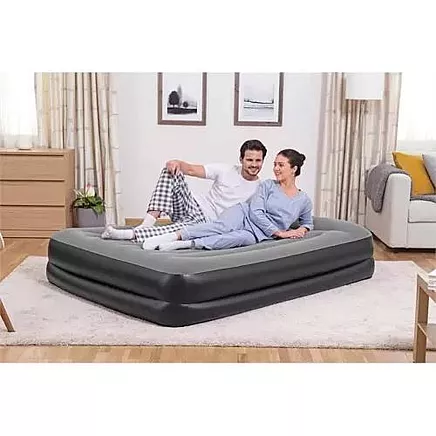 Bestway 67403 Ērts divvietīgs gaisa matracis ar integrētu elektrisko sūkni un spilvenu - izturīgs, piepūšams, āra kempinga gulta 203x152x46cm
