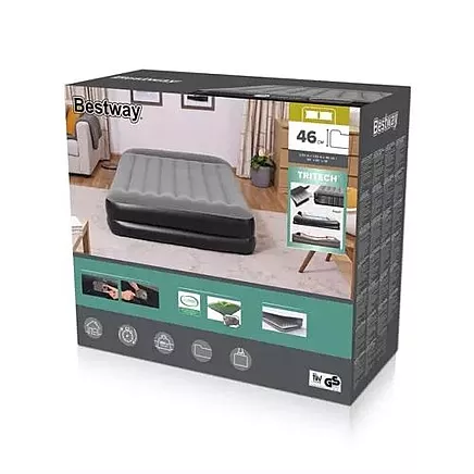 Bestway 67403 Ērts divvietīgs gaisa matracis ar integrētu elektrisko sūkni un spilvenu - izturīgs, piepūšams, āra kempinga gulta 203x152x46cm