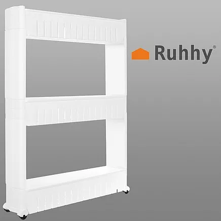 Mobile kitchen shelf on wheels, white