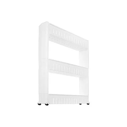 Mobile kitchen shelf on wheels, white