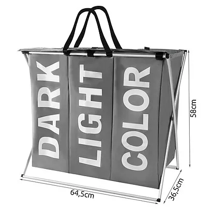 Laundry basket - 3 compartments on a foldable frame