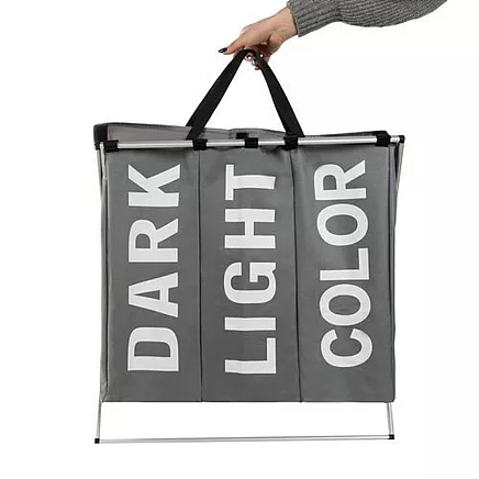 Laundry basket - 3 compartments on a foldable frame