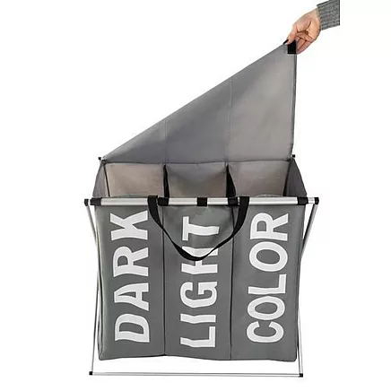 Laundry basket - 3 compartments on a foldable frame