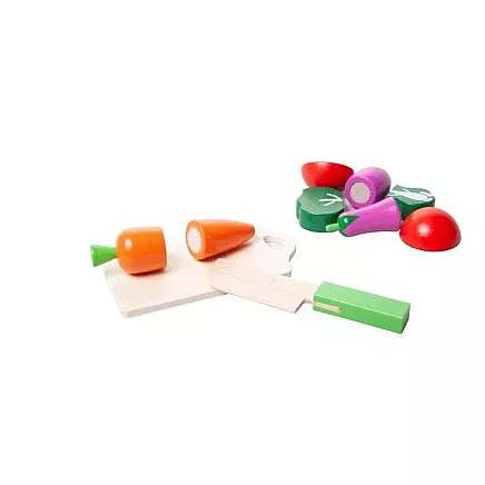 Wooden chopping vegetables in a bucket