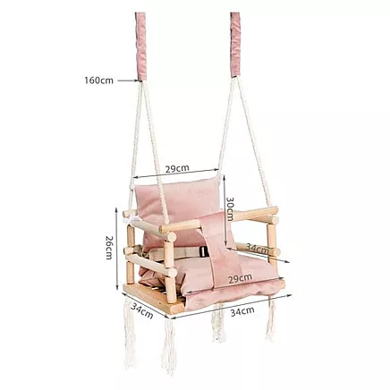 Bērnu Koka Piekarināmās Šūpoles Iekštelpām Dārzam 3-in-1, Rozā