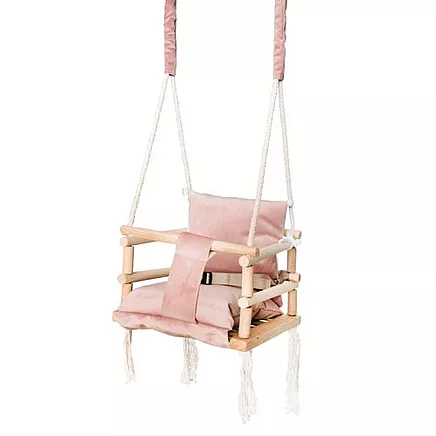 Bērnu Koka Piekarināmās Šūpoles Iekštelpām Dārzam 3-in-1, Rozā
