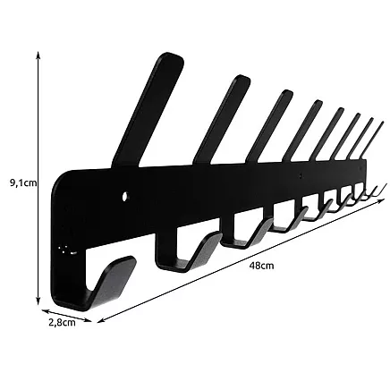Настенная вешалка 17 крючков Durable Black - устойчивая к погодным условиям сталь с порошковым покрытием и простой системой крепления