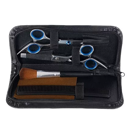 Профессиональный набор для укладки и стрижки волос из 7 предметов - универсальный для мужчин, женщин, детей - включает ножницы, накидку, расческу, щетку - компактный футляр для хранения