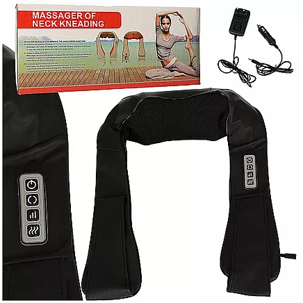 Šiacu sildošs kakla plecu muguras un ķermeņa masažieris masieris, melns