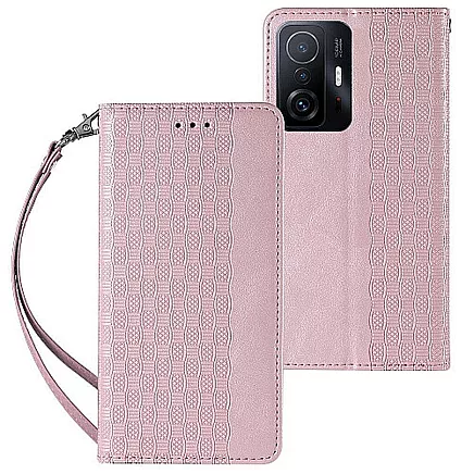 Magnetic strap case Samsung Galaxy A13 5G wallet case + mini lanyard pendant in pink