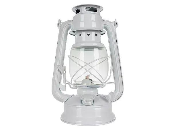 24 cm regulējama liesmas balta eļļas lampa ar korozijizturīgu tēraudu iekštelpu un āra dekorēšanai