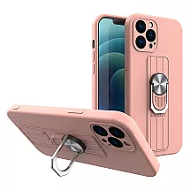 Ring Case silikona vāciņš ar rokturi un statīvu iPhone 12 Pro Max rozā krāsā