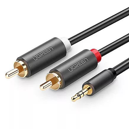 UGREEN AV102 2x RCA kabelis ar RCA ligzdu 3,5 mm 1,5 m (melns)