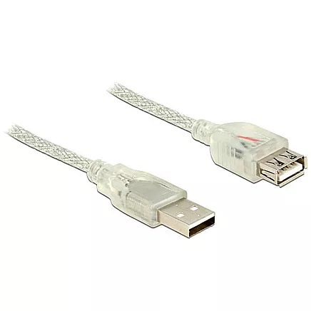 Delock Pagarinātājvads USB 2.0 Tips-A vīrietis > USB 2.0 Tips-A sieviete 0,5 m caurspīdīgs