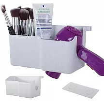 Sienas turētājs matu fēnam ar plauktu organizators, gaiši pelēks