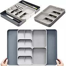 Izbīdāms galda piederumu organizators atvilktnei, pelēks