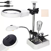 Lodēšanas stacija, lodēšanas komplekts ar palielināmo stiklu, trešā roka lodēšanai