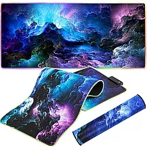 Datorgalda Klaviatūras Paklājs Peles Paliktnis Kosmoss ar Apgaismojumu LED RGB, 30x80cm