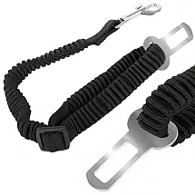 Regulējama auto drošības josta sunim, elastīga pavada, melna